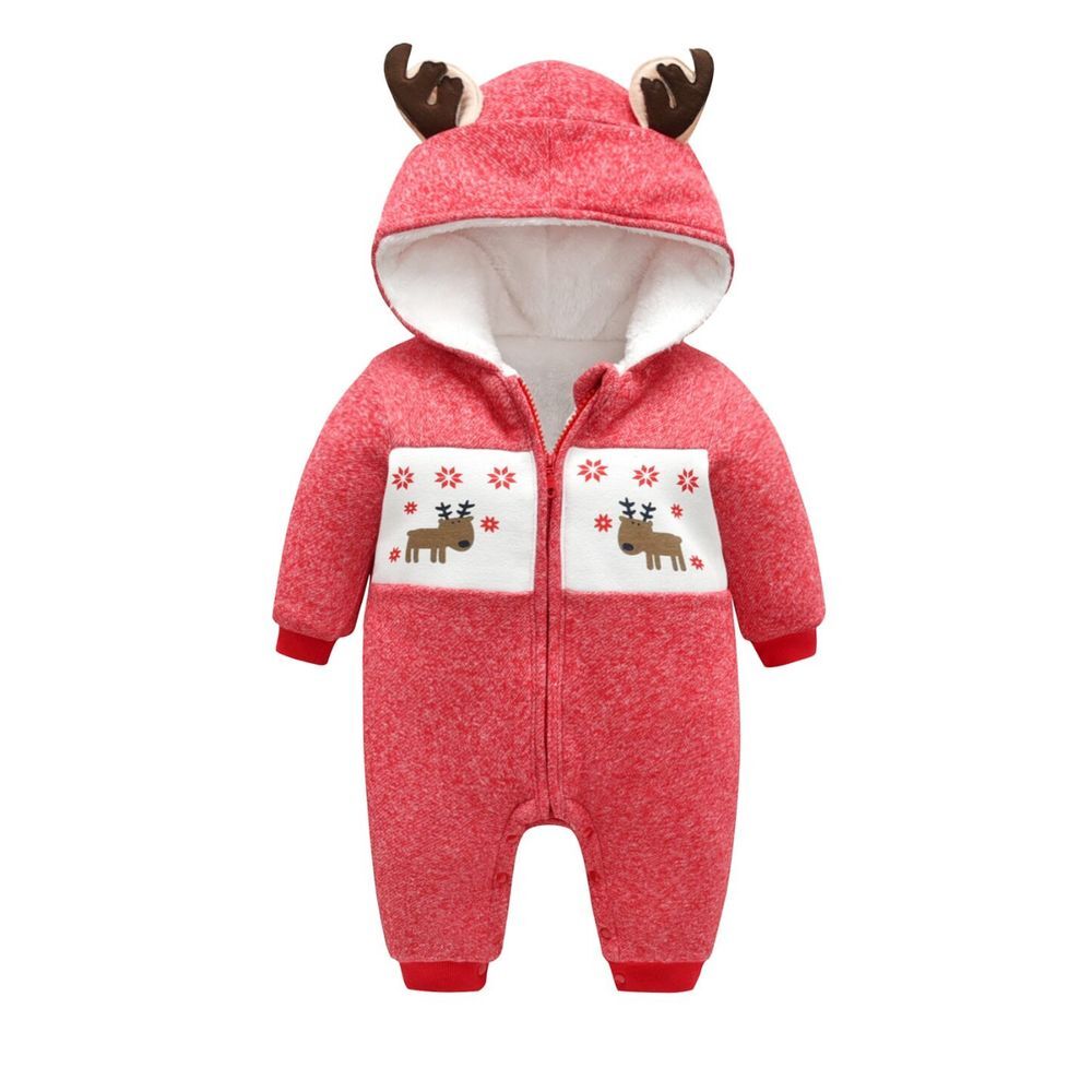 Warm jumpsuit for baby with deer hood snap bottom one piece 3-6 months